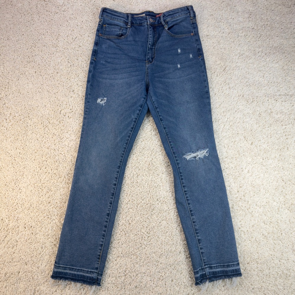 Pilcro Distressed High Rise Jeans Women Size 30 Blue Raw Hem Frayed Denim
